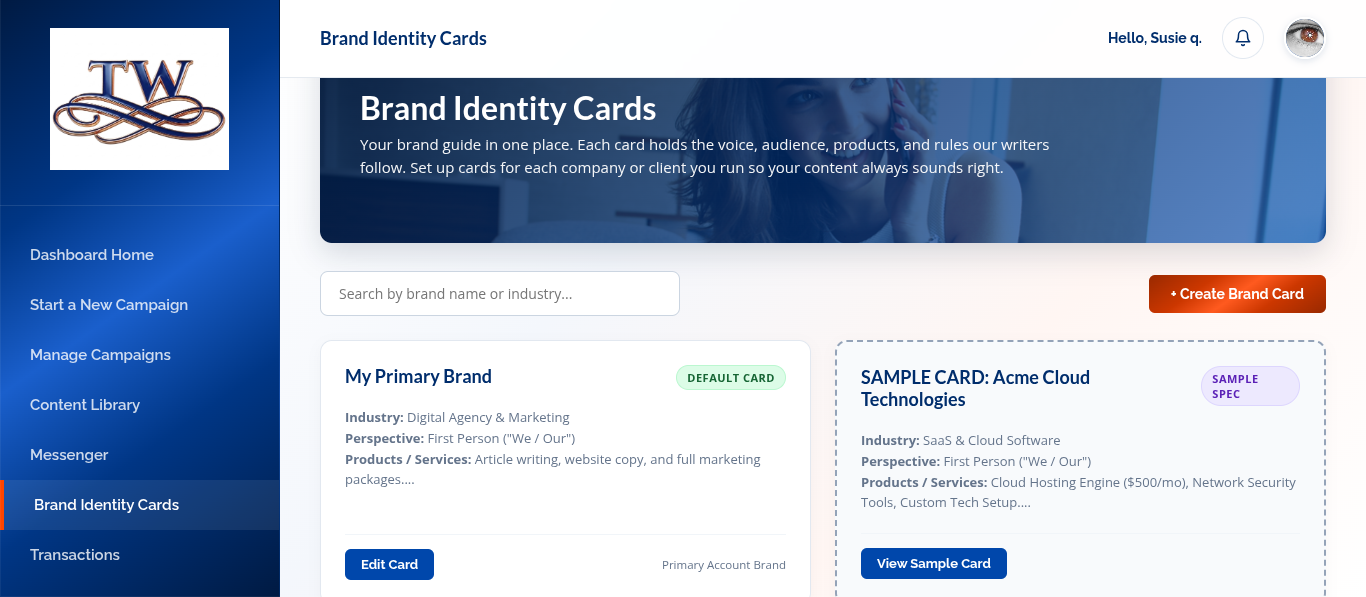 Brand Cards Interface