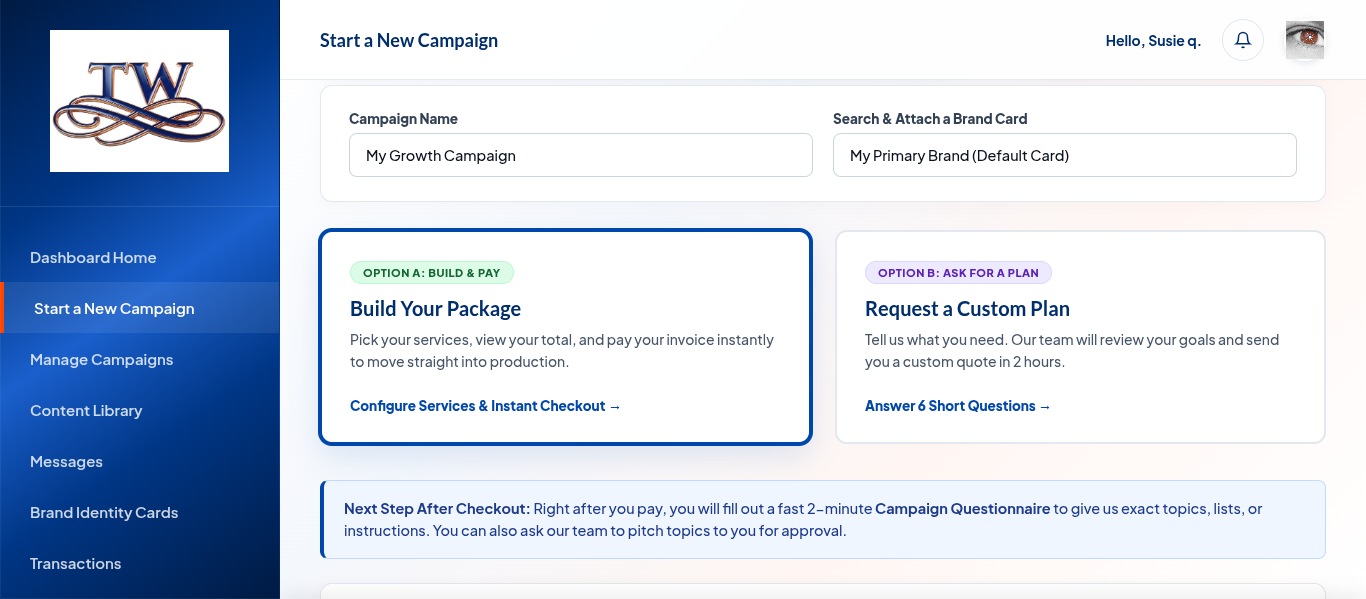Start a New Campaign Screen